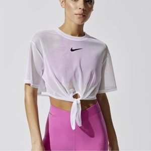 Nike Mesh Sheer Crop Top Tie Front White L